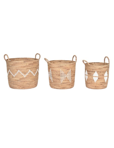 Set de basket DKD Home Decor Blanc Naturel Corde Herbier marin Boho 46 x 46 x 48 cm