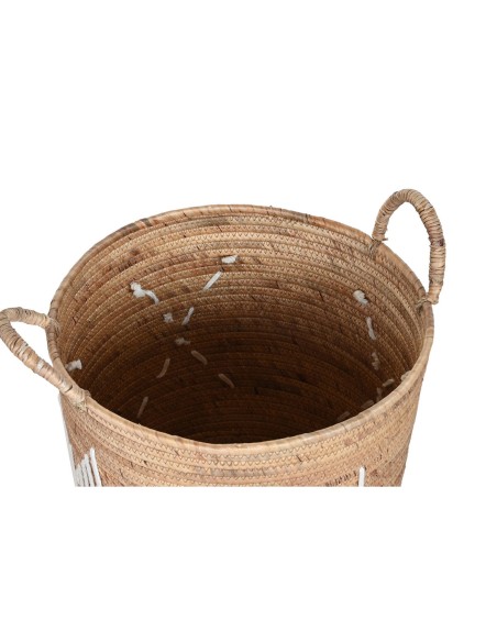 Set de basket DKD Home Decor Blanc Naturel Corde Herbier marin Boho 46 x 46 x 48 cm