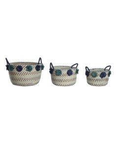 Set de basket DKD Home Decor 46 x 44 x 34 cm Pompons polypropylène Herbier marin