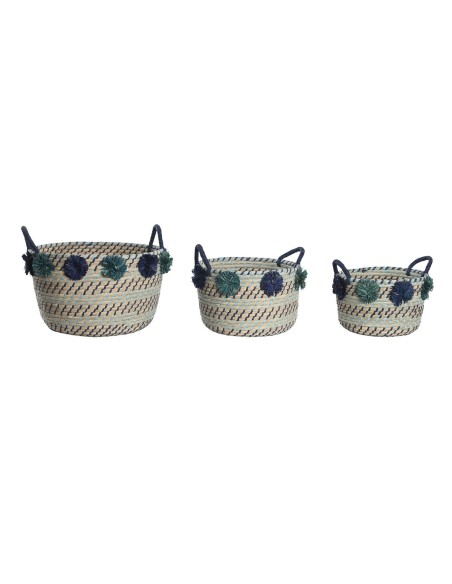 Set de basket DKD Home Decor 46 x 44 x 34 cm Pompons polypropylène Herbier marin