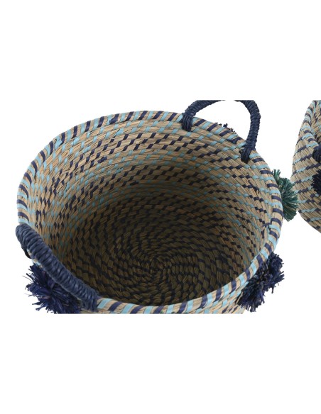 Set de basket DKD Home Decor 46 x 44 x 34 cm Pompons polypropylène Herbier marin