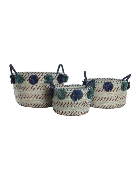 Set de basket DKD Home Decor 46 x 44 x 34 cm Pompons polypropylène Herbier marin