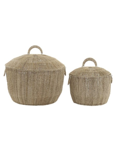 Set de basket DKD Home Decor Marron Multicouleur Naturel Jute Métal Boho 51 x 51 x 48 cm