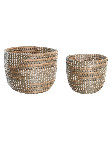 Set de basket DKD Home Decor 28 x 28 x 22 cm Tropical Herbier marin