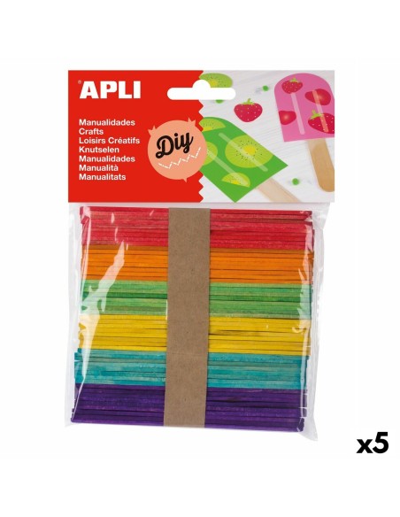 Matériaux pour travaux manuels Apli Multicouleur Bois 114 x 10 mm Bâton de glace (5 Unités) (50 Unités)