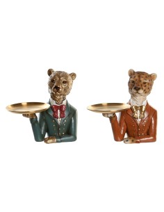 Figurine Décorative DKD Home Decor 17,5 x 11 x 23,5 cm Bleu Doré Marron Léopard Colonial (2 Unités)