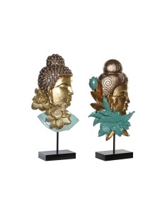Figurine Décorative DKD Home Decor 22 x 8 x 42,5 cm Noir Doré Buda Turquoise Oriental (2 Unités)