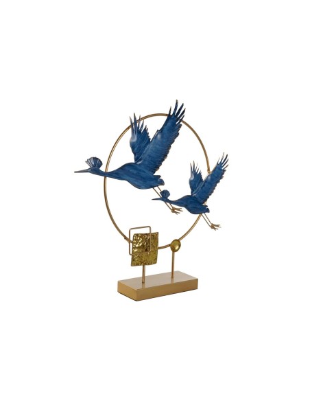 Figurine Décorative DKD Home Decor 51 x 9 x 51 cm Bleu Doré Oiseau