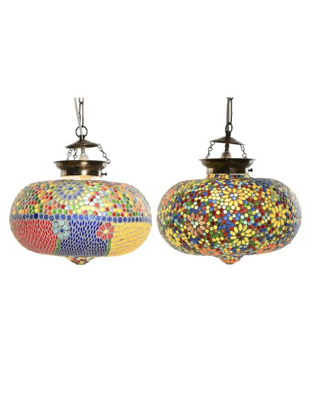 Suspension DKD Home Decor 32 x 32 x 26 cm Verre Multicouleur 25 W (2 Unités)