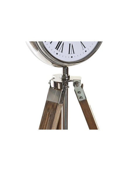 Horloge de table DKD Home Decor 22 x 40 x 80 cm Naturel Argenté Aluminium Tripode Bois de manguier Traditionnel