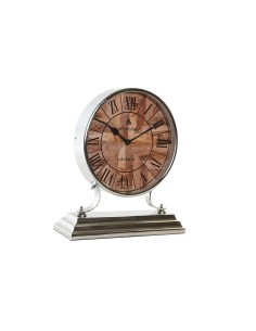 Horloge de table DKD Home Decor 30 x 9,5 x 33 cm Naturel Argenté Aluminium Bois de manguier Traditionnel