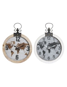 Horloge Murale DKD Home Decor 40 x 4 x 54 cm Verre Fer Bois MDF Mappemonde (2 Unités)
