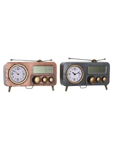 Horloge de table DKD Home Decor 33 x 11,5 x 26 cm Gris Cuivre Fer Vintage (2 Unités)