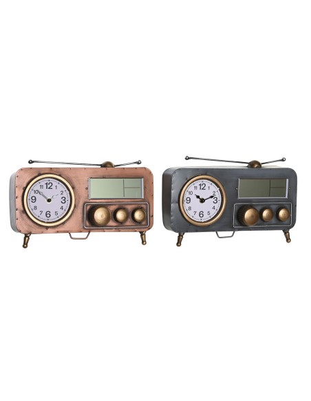 Horloge de table DKD Home Decor 33 x 11,5 x 26 cm Gris Cuivre Fer Vintage (2 Unités)