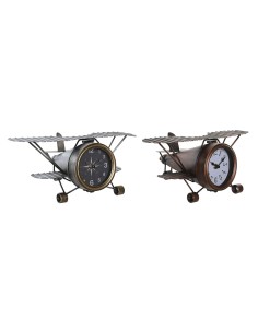 Horloge de table DKD Home Decor 35 x 21 x 14 cm Avion Verre Aluminium Fer (2 Unités)