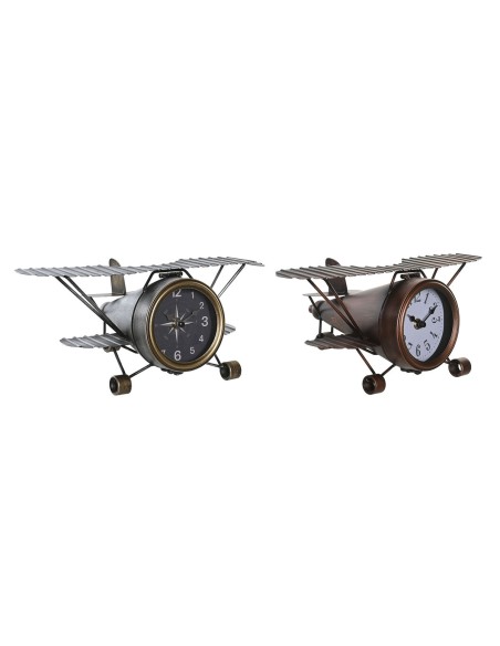 Horloge de table DKD Home Decor 35 x 21 x 14 cm Avion Verre Aluminium Fer (2 Unités)