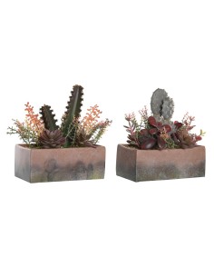 Plante décorative DKD Home Decor 19 x 9 x 22 cm Rose Orange Cactus Feuille de Mousse polypropylène (2 Unités)