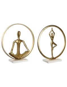 Figurine Décorative DKD Home Decor 33 x 11 x 35,5 cm 36 x 10 x 36 cm Doré Blanc Yoga (2 Unités)
