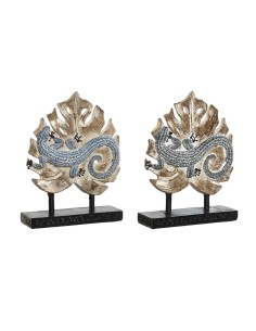 Figurine Décorative DKD Home Decor 14,5 x 4 x 18,5 cm Bleu Turquoise Tropical Lézard Décapé (2 Unités)