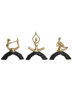 Figurine Décorative DKD Home Decor 28 x 7 x 35 cm 28 x 8 x 36 cm Noir Doré Yoga (3 Unités)