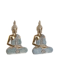 Figurine Décorative DKD Home Decor 23 x 13 x 34 cm Bleu Buda Turquoise Oriental Décapé (2 Unités)