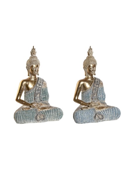 Figurine Décorative DKD Home Decor 23 x 13 x 34 cm Bleu Buda Turquoise Oriental Décapé (2 Unités)