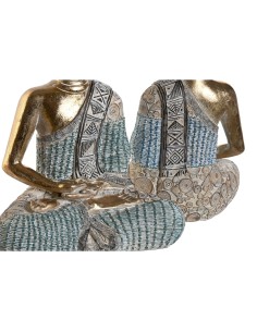 Figurine Décorative DKD Home Decor 23 x 13 x 34 cm Bleu Buda Turquoise Oriental Décapé (2 Unités) 2