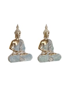 Figurine Décorative DKD Home Decor 18,6 x 9,7 x 27 cm Bleu Buda Turquoise Oriental Décapé (2 Unités)