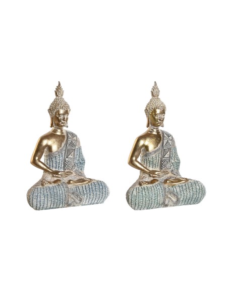 Figurine Décorative DKD Home Decor 18,6 x 9,7 x 27 cm Bleu Buda Turquoise Oriental Décapé (2 Unités)