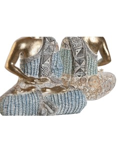 Figurine Décorative DKD Home Decor 18,6 x 9,7 x 27 cm Bleu Buda Turquoise Oriental Décapé (2 Unités) 2