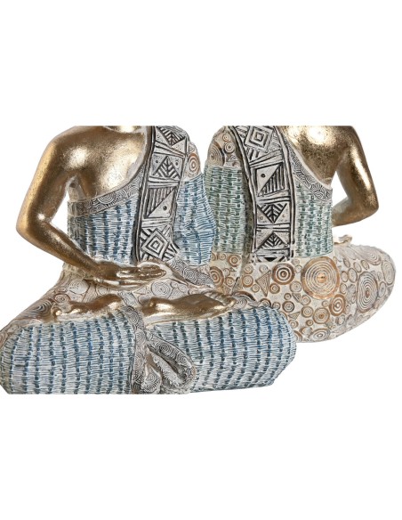 Figurine Décorative DKD Home Decor 18,6 x 9,7 x 27 cm Bleu Buda Turquoise Oriental Décapé (2 Unités)