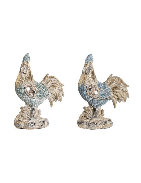 Figurine Décorative DKD Home Decor 14,3 x 7,5 x 20 cm Bleu Turquoise Coq Décapé (2 Unités)