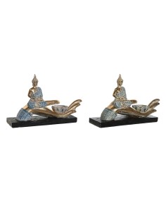 Figurine Décorative DKD Home Decor 25,7 x 8 x 16 cm Bleu Buda Turquoise Oriental Décapé (2 Unités)