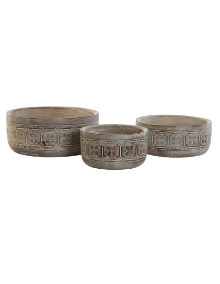 Centre de Table DKD Home Decor Blanc Naturel Indien 30,5 x 30,5 x 12,7 cm (3 Pièces)