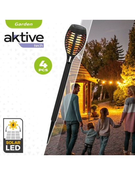 Set de torches de jardin solaires Aktive Plastique 7,5 x 50 x 7,5 cm (4 Unités)