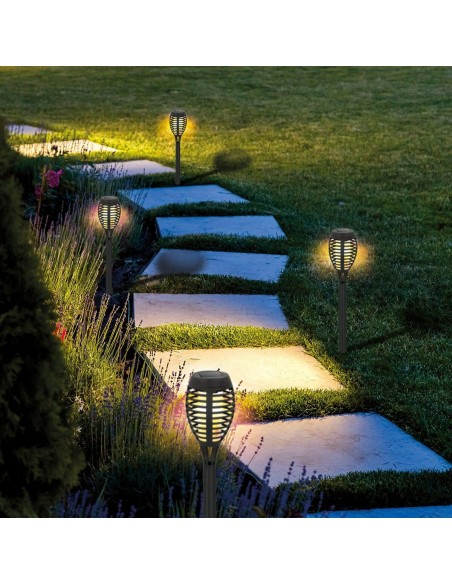 Set de torches de jardin solaires Aktive Plastique 7,5 x 50 x 7,5 cm (4 Unités)