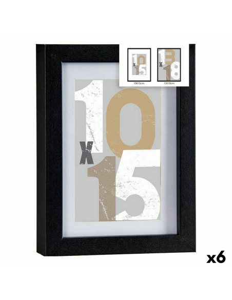 Cadre photo 16 x 21 x 2,5 cm Noir verre Bois MDF (6 Unités)