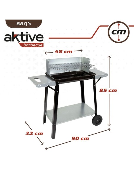 Roues de barbecue au charbon de bois Aktive Métal émaillé 90 x 85 x 32 cm Noir