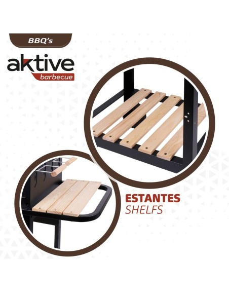 Roues de barbecue au charbon de bois Aktive Métal émaillé 100,5 x 88,5 x 40 cm Noir