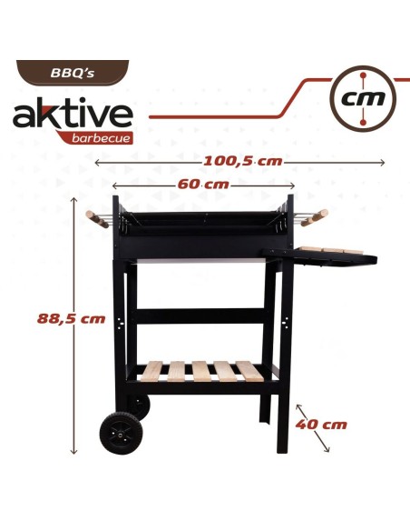 Roues de barbecue au charbon de bois Aktive Métal émaillé 100,5 x 88,5 x 40 cm Noir