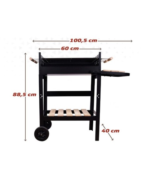 Roues de barbecue au charbon de bois Aktive Métal émaillé 100,5 x 88,5 x 40 cm Noir
