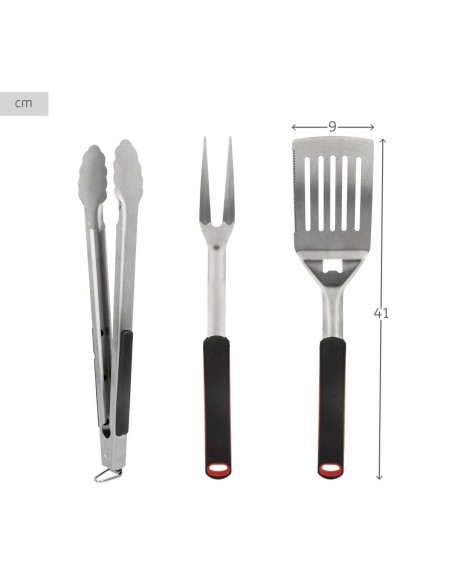 Ensemble d'ustensiles pour barbecue Aktive 3 Pièces Barbecue Acier inoxydable 9 x 41 x 5 cm (4 Unités)