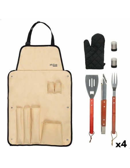 Ensemble d'ustensiles pour barbecue Aktive 7 Pièces Barbecue Acier inoxydable 42 x 67 x 3 cm (4 Unités)