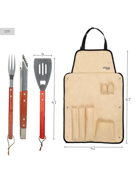 Ensemble d'ustensiles pour barbecue Aktive 7 Pièces Barbecue Acier inoxydable 42 x 67 x 3 cm (4 Unités)