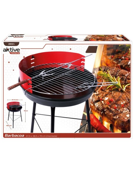 Barbecue Portable Aktive Bois Fer 37,5 x 70 x 38,5 cm (4 Unités) Rouge