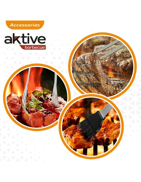 Ustensiles pour barbecues Aktive Silicone Acier inoxydable 12 Unités 7,5 x 35 x 1,9 cm (5 Pièces)