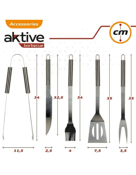 Ustensiles pour barbecues Aktive Silicone Acier inoxydable 12 Unités 7,5 x 35 x 1,9 cm (5 Pièces)