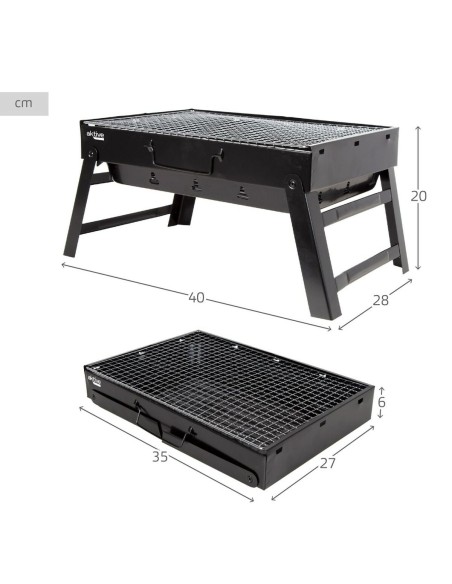 Barbecue Portable Aktive Rectangulaire Noir Acier 40 x 20 x 28 cm