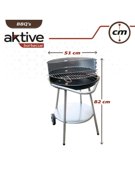 Roues de barbecue au charbon de bois Aktive Métal émaillé 51 x 82 x 51 cm Noir