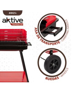 Roues de barbecue au charbon de bois Aktive Acier Plastique Métal émaillé 66 x 85 x 44 cm Rouge 2